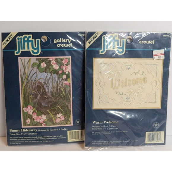 Other - NEW Jiffy‎ Crewel Warm Welcome & Bunny Hideaway Cross Stitch Kits
